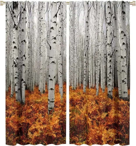 Miniatura 61 de Cortinas de abedul para sala de estar, niebla matutina en otoño, decoración del hogar, 42 x 45 pulgadas de largo