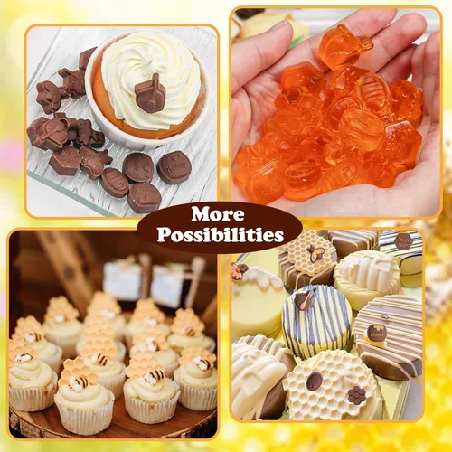 Miniatura 2 de Webake Molde de chocolate para dulces de abeja con 7 formas diferentes, molde de silicona de abeja de 35 cavidades para decoración de cupcakes
