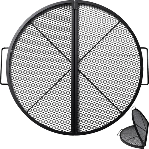 Miniatura 10 de X-Marks Rejilla portátil para fogata y parrilla de cocina, rejilla plegable redonda para fogata de camping, rejilla de parrilla para fogata con asas