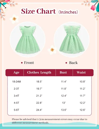 Miniatura 8 de URMAGIC Vestidos de verano para niñas pequeñas, con volantes, sin mangas, con lunares suizos, vestido de fiesta sólido para 18M-6 años