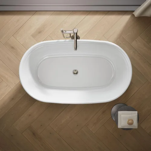 Miniatura 7 de KOHLER K-8332-0 Memoirs - Bañera independiente de 60 x 34 pulgadas, bañera de remojo independiente, desagüe ranurado y grifo central, color blanco