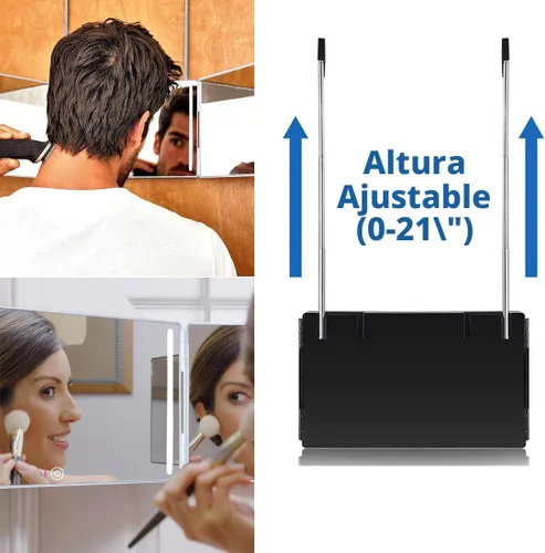 Miniatura 3 de HIEEY Espejo de 3 vías para corte de cabello con LED, espejo triple de 360 grados con ganchos telescópicos ajustables en altura y aumento de 5X