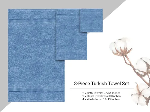 Miniatura 57 de Towel Bazaar Juego de toallas turcas de 8 piezas, 100% algodón de alta calidad, toallas de lujo, súper suaves y absorbentes, uso perfecto para baño
