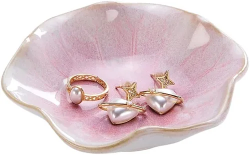 Miniatura 5 de 2 piezas de plato con forma de hoja de loto, cuenco pequeño para llaves, bandeja de cerámica para joyas, organizador de collares, aretes para mamá
