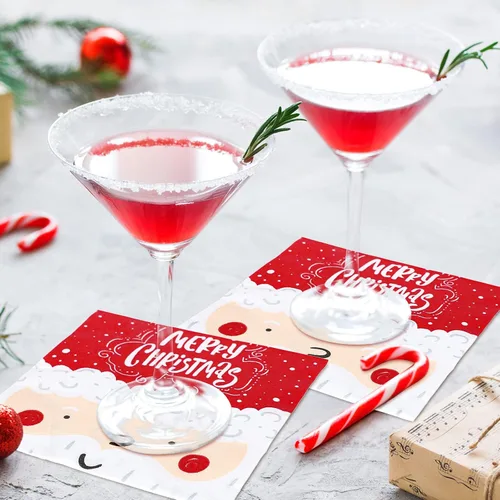 Miniatura 6 de Whaline Paquete de 100 servilletas de papel con diseño de Papá Noel, servilletas desechables rojas y blancas para el almuerzo, servilletas