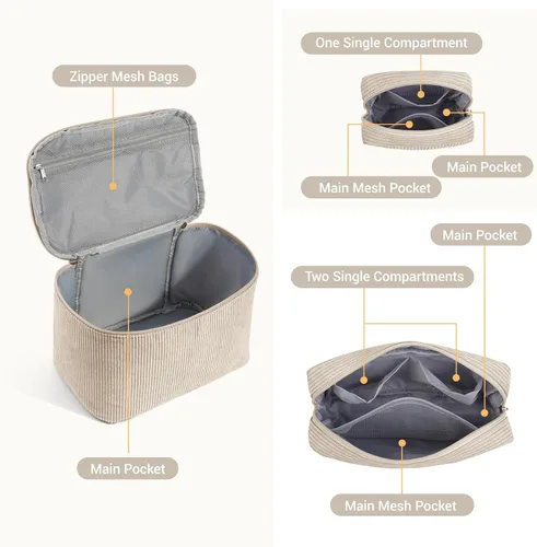 Miniatura 3 de MAGEFY Pequeña bolsa de maquillaje para bolso, mini bolsa de cosméticos de pana, linda bolsa cosmética para mujeres con bolsillos deslizantes
