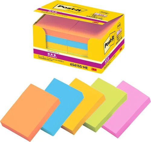 Post-it 6561SS-NE Sticky Notes, Strong Adhesive, Neon Color, 3.0 x 2.0 inches (75 x 50 mm), 90 Sheets x 10 Packs B.neon Color