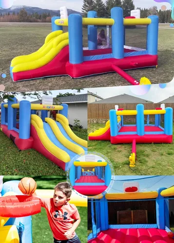 Miniatura 3 de AKEYDIY Casa inflable para rebotar, casa inflable para interiores y exteriores con soplador para niños, juego de pelota deportiva con doble tobogán