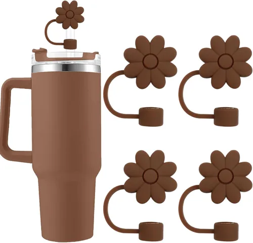 Miniatura 15 de 6 fundas de silicona para popotes Stanley Cups de 30 y 40 onzas, tapas de paja de flores a prueba de polvo, protectores reutilizables para popotes