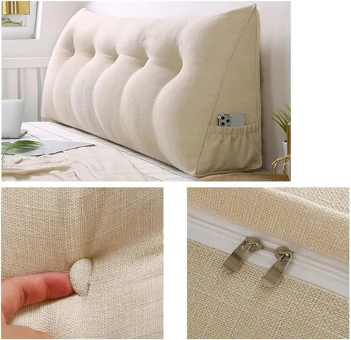 Miniatura 3 de Almohada triangular para cabecero, almohada de cuña grande para respaldo de lectura para sofá cama, cojín triangular con bolsillo y funda extraíble