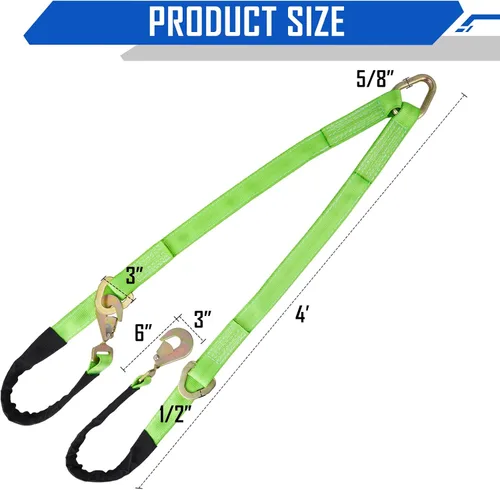 Miniatura 7 de Correa de Brida en V de 2" x 4' con Ganchos a Presión/Funda Cordura y Correa de Eje, Anillo en D en el Medio, Correas de Remolque de Servicio Pesado