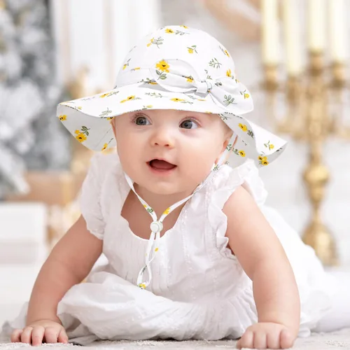 Miniatura 85 de Sombrero de sol para bebé niña con UPF 50+ sombrero de playa ajustable para exteriores con ala ancha