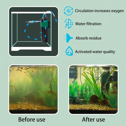 Miniatura 5 de FREESEA Bomba de filtro de energía para acuario: filtro interno de 5 vatios aumenta oxígeno 4 en 1 bomba 132 GPH para hasta 150 galones