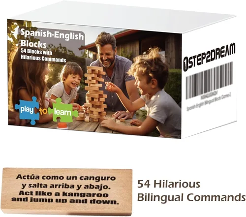 Miniatura 3 de 1step2dream Juego de torre de apilamiento español Juego de bloques bilingües para niños y adultos Perfecto para la familia, aula 54 comandos