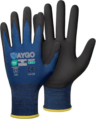Miniatura 41 de KAYGO Guantes de Trabajo de Seguridad con Revestimiento de Nitrilo MicroFoam, 3 Pares KG18NB, Guante de Punto Sin Costuras de Nylon con Dedos Gris