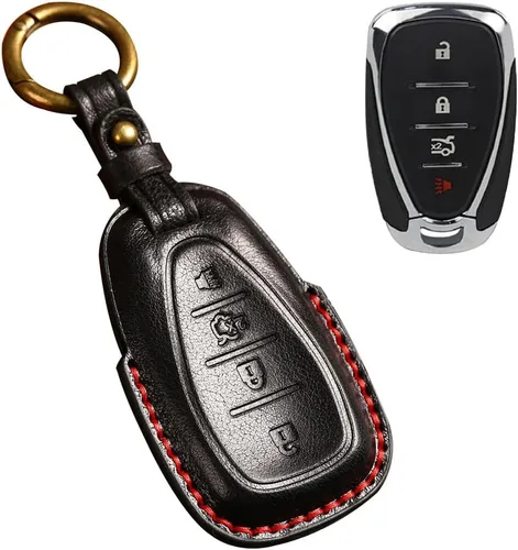 ontto Funda de cuero para llave de automóvil de 4 botones, protección completa, compatible con Chevy Equinox Traverse Malibu Camaro, color negro