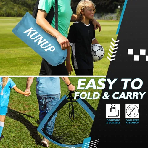 Miniatura 5 de Juego de 2 porterías de fútbol para niños, 5 x 3, 6 x 4, 9 x 5, red de práctica de fútbol plegable con bolsa de transporte portátil para niños