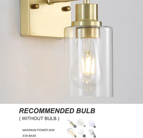 Miniatura 3 de Paquete de 2 lámparas de pared para sala de estar, luces de tocador de oro cepillado con pantalla de cristal, apliques de pared modernos de granja