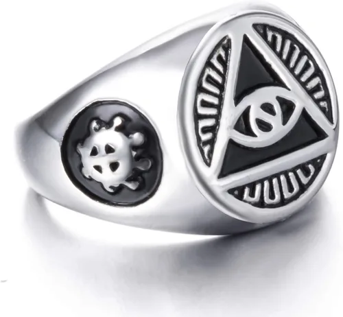 Miniatura 4 de ELFASIO Men Stainless Steel Rings Illuminati The All-Seeing-Eye PyramidEye Symbol Ring Size 7-15