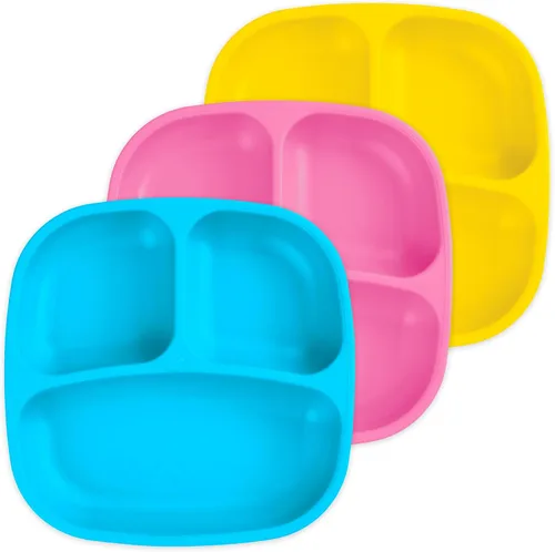 Miniatura 63 de Re-Play Platos para niños pequeños con divisores, 3 compartimentos de pared profunda, platos divididos para niños con 3 tapas, aptos