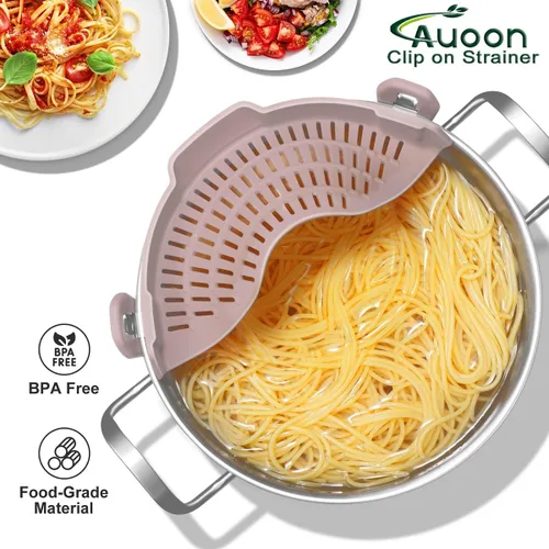 Miniatura 2 de AUOON - Colador grande con clip para todas las ollas y sartenes, colador de silicona de gran tamaño, diseño familiar, colador de pasta, colador