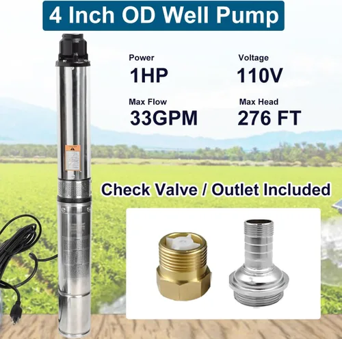 Miniatura 2 de Bomba sumergible de pozo profundo con cable de alimentación de 100 pies, bomba de agua sumergible de pozo profundo de 1 HP de 110 V para riego