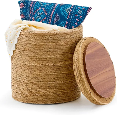Miniatura 23 de Wimarsbon Taburete de pie de hierba marina natural, otomana redonda tejida a mano, para sala de estar, asiento al aire libre (natural)