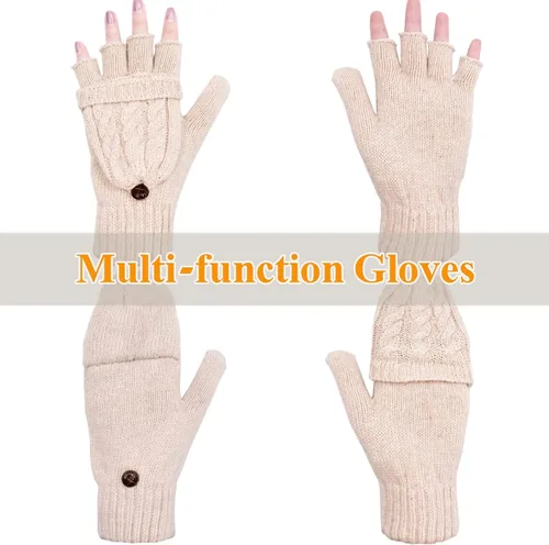 Miniatura 68 de Beurlike Guantes de invierno para mujer, de lana cálida, a prueba de viento, convertibles, sin dedos