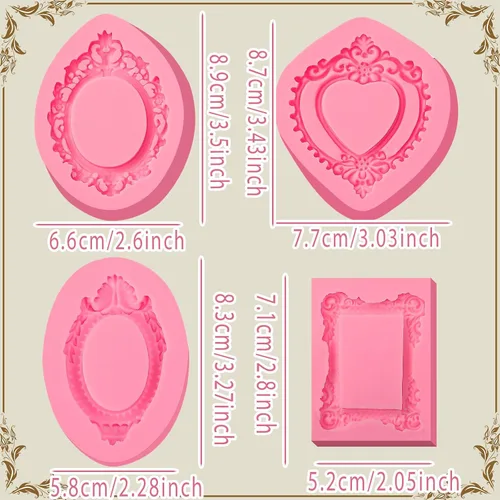 Miniatura 5 de Moldes de silicona con marco barroco, 4 piezas, molde de fondant de chocolate para decoración de pasteles, molde de resina de arcilla, decoración