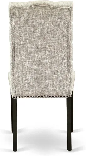 Miniatura 8 de East West Furniture ELP6T35 Elsa Parson - Juego de 2 sillas acolchadas de tela de lino con ribete de clavos y botones copetudos, color negro Alambre