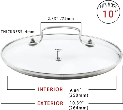 Miniatura 2 de Tapa de vidrio templado de 10 pulgadas con orificio de ventilación de vapor, olla universal de repuesto para utensilios de cocina transparente