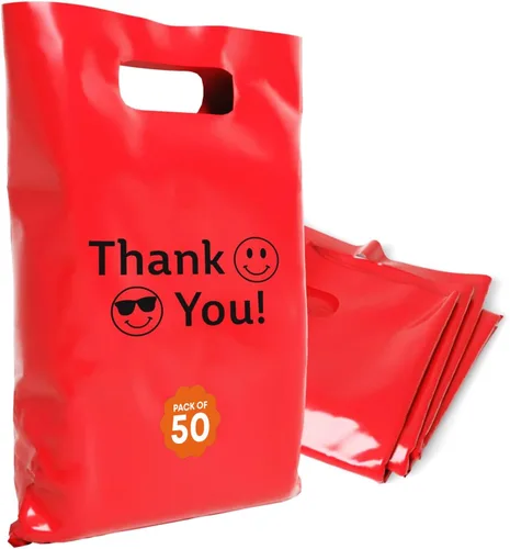 Miniatura 15 de Bolsas de plástico con asas – Bolsas de mercancía de 12 x 15 pulgadas para pequeñas empresas – Bolsas troqueladas para compras minoristas y Negro