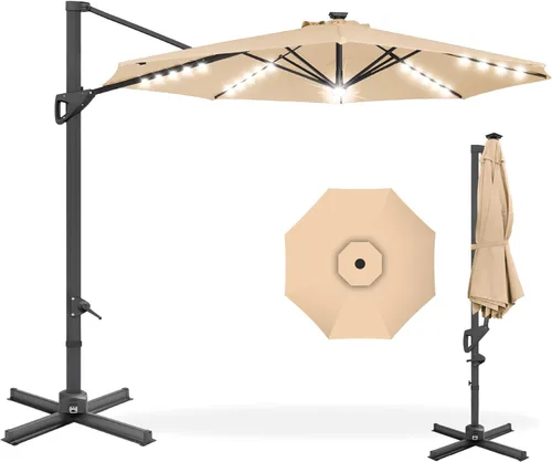Miniatura 8 de Best Choice Products Sombrilla Solar LED Voladiza de 10 pies para Patio, Rotación de 360 Grados, Sombrilla Colgante Descentrada de Mercado para Gris