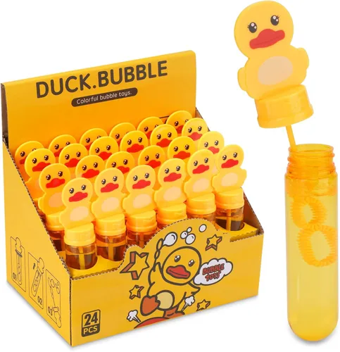 Burbujas para niños, juguete de goma para fiestas, 24 varitas de burbujas para exteriores, regalo de fiesta de cumpleaños, juguete de baño, pato de