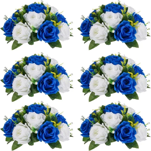 Miniatura 17 de NUPTIO Centros de mesa de flores blancas para mesas: 6 piezas de arreglo de bolas de flores artificiales para fiesta de boda, rosa floral falsa