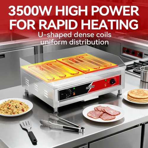 Miniatura 2 de CROSSON Plancha comercial cromada de 24 x 16 pulgadas, con certificación ETL, plancha eléctrica para encimera con placa de cocción antiadherente