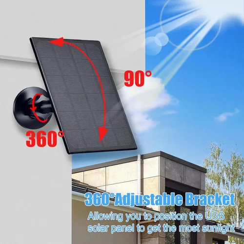 Miniatura 6 de Zivif Panel solar para cámara de seguridad, cargador solar de 2 W con puerto micro USB y USB-C para cámara de batería recargable, con soporte