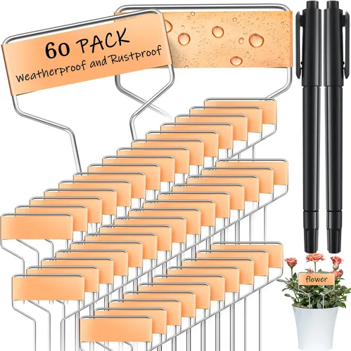 Miniatura 12 de Moxweyeni 60 etiquetas de metal para jardín, etiquetas impermeables para plantas con 2 bolígrafos permanentes, etiquetas reutilizables para plantas
