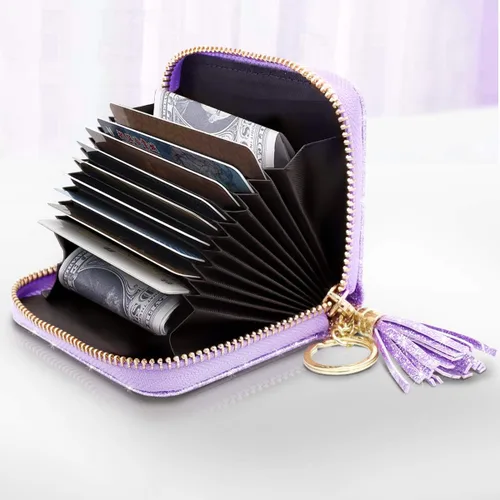 Miniatura 2 de Billetera pequeña para tarjetas de crédito RFID con purpurina linda para mujer