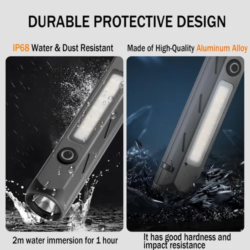 Miniatura 6 de Linterna EDC recargable -1600 lúmenes linterna de bolsillo USB C linterna con clip base magnética, luz LED y COB, 8 modos IP68 impermeable linterna