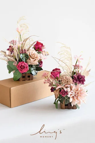 Miniatura 6 de Ling's moment Flores artificiales magenta con jarrón para decoración de mesa de boda, ramo de centro de mesa, maceta para ceremonia, recepción