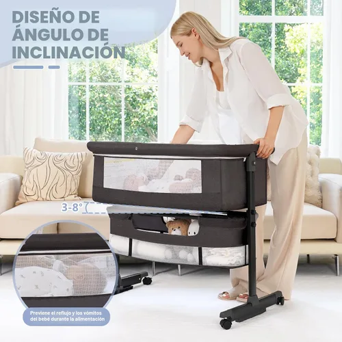 Miniatura 3 de Moisés para bebé, 3 en 1, para poner al lado de la cama, con ruedas, altura ajustable con modo de balanceo, malla transpirable, cesta