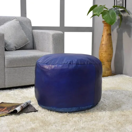 Miniatura 26 de Rugsotic Carpets Puf de cuero de cabra redondo hecho a mano ecológico negro – Puf de forma redonda, 14.0 in x 14.0 in x 14.0 in x 14.0 in, liso