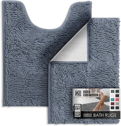 Miniatura 76 de Hearth & Harbor Alfombras de baño, tapete de baño de chenilla - Alfombras de baño lavables a máquina para baño con respaldo antideslizante de goma