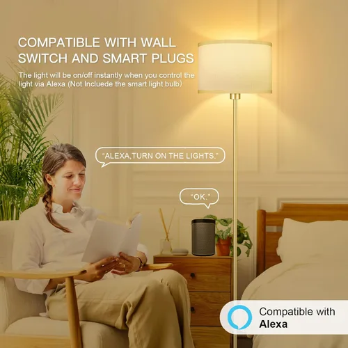 Miniatura 5 de Lámparas de pie doradas para sala de estar, lámpara de pie moderna, pantallas blancas, interruptor de pie, lámparas de poste simple lámpara alta