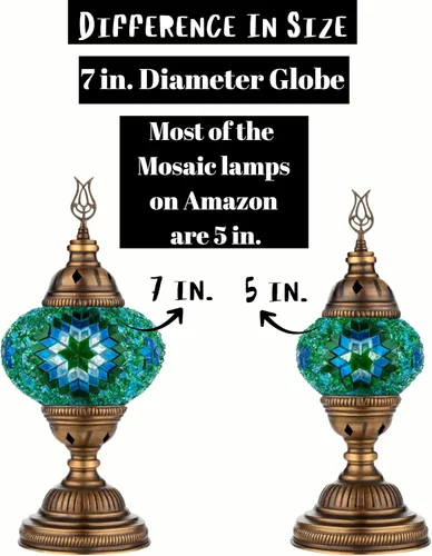 Miniatura 3 de DEMMEX Lámpara de mesa de mosaico marroquí turco de globo grande de 7 pulgadas, hecha a mano estilo Tiffany de cristal colorido, luz de escritorio