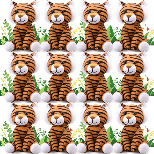 Blueweenly 12 piezas de animales de peluche de tigre sentado de 6 pulgadas, juguetes de peluche realistas y lindos, regalos para niños y niñas,