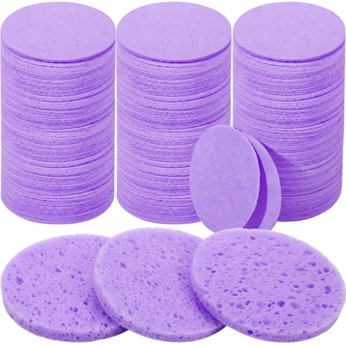 Miniatura 7 de Amyhill 300 esponjas faciales comprimidas, esponjas faciales naturales para limpieza, almohadillas exfoliantes faciales desechables para Azul