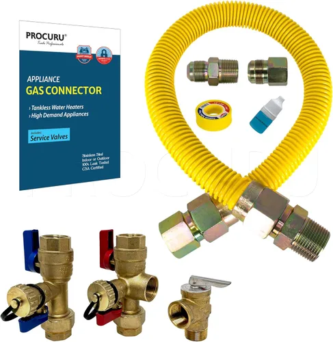 Miniatura 12 de PROCURU Conector de gas flexible universal de 1" de diámetro exterior x 24" (2 pies) x 3/4" MIP x 3/4" FIP, con/sin válvulas de servicio, tubería