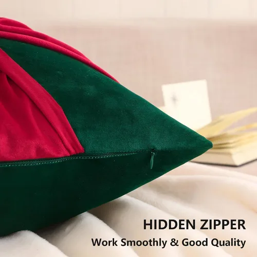 Miniatura 3 de Juego de 2 fundas de almohada de Navidad de 18 x 18 pulgadas, fundas de almohada de terciopelo con ciervos de Navidad color verde oscuro, fundas
